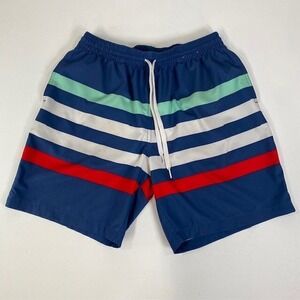 Chubbies Swim Trunks Navy Blue White‎ Red Striped Elastic Waist Drawstring Large